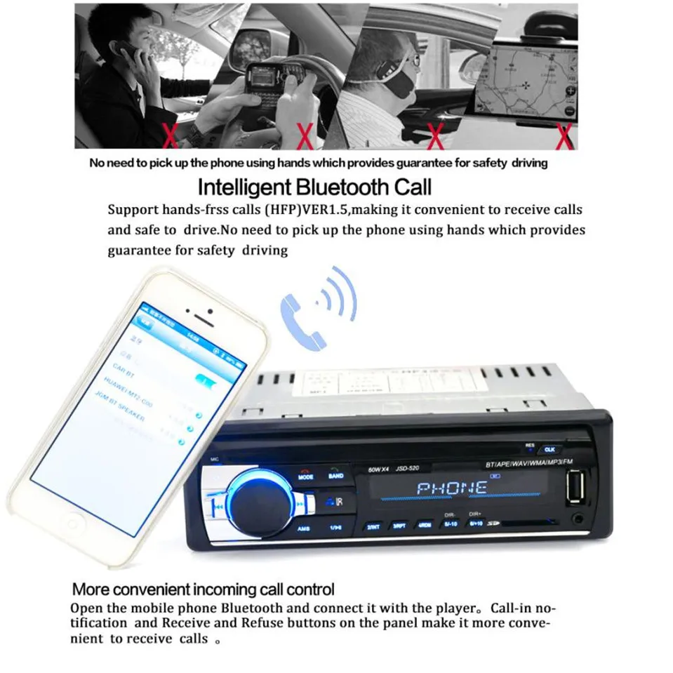 Франшиза JSD520 Bluetooth автомобиль в тире стерео FM AUX приемник аудио 1 DIN USB MP3 радио