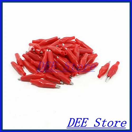 

50 Pcs Insulated Electrical Alligator Clips Red 26mm for Test Lead
