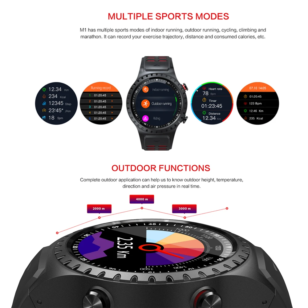 Fentorn M1 Smart Watch IP67 Waterproof Support Micro SIM card Bluetooth Dial Call Heart Rate Monitor GPS Watch sports Smartwatch