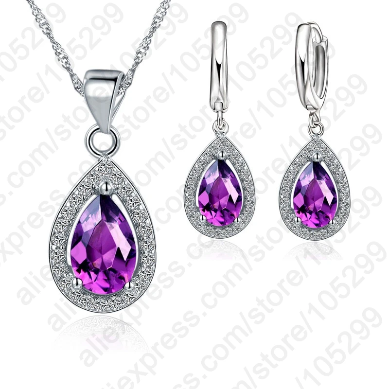 

Giemi Luxury Zirconia Jewelry Sets Water Drop Pendants & Necklaces Earring 925 Sterling Silver For Women Wedding Engagement S