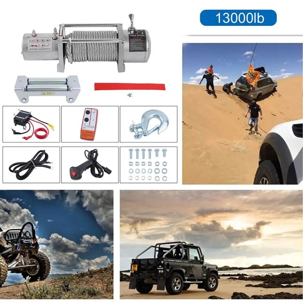 

Profession Splash-Proof Car Truck Auto Electric Winch 13000lb 5909 Kg With Rope With Wireless Radio Remote Control Heavy Duty