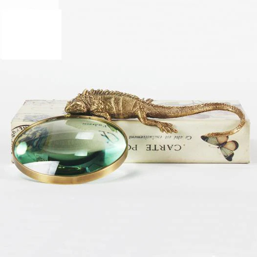 Винтажный Американский латунный натуральный агат геккон ящерица Лупа украшение личности творческое исследование настольное украшение подарки