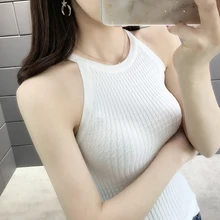 Холтер рукавов вязать камзол женский сезон весна-лето новых диких Высокая талия slim fit внутри рубашка