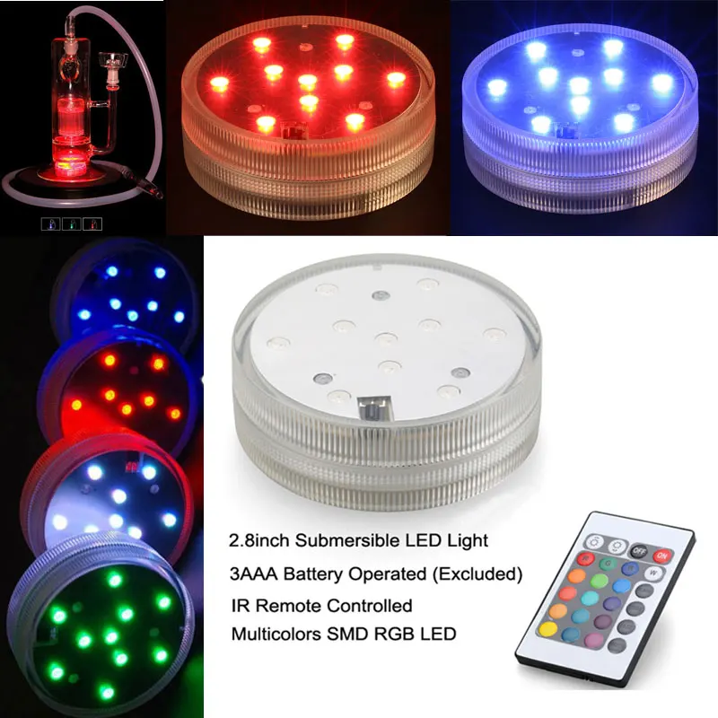 10 шт./лот RGB LED кальян свет базы цветной ваза танк стакан воды, трубы огни с дистанционным управлением