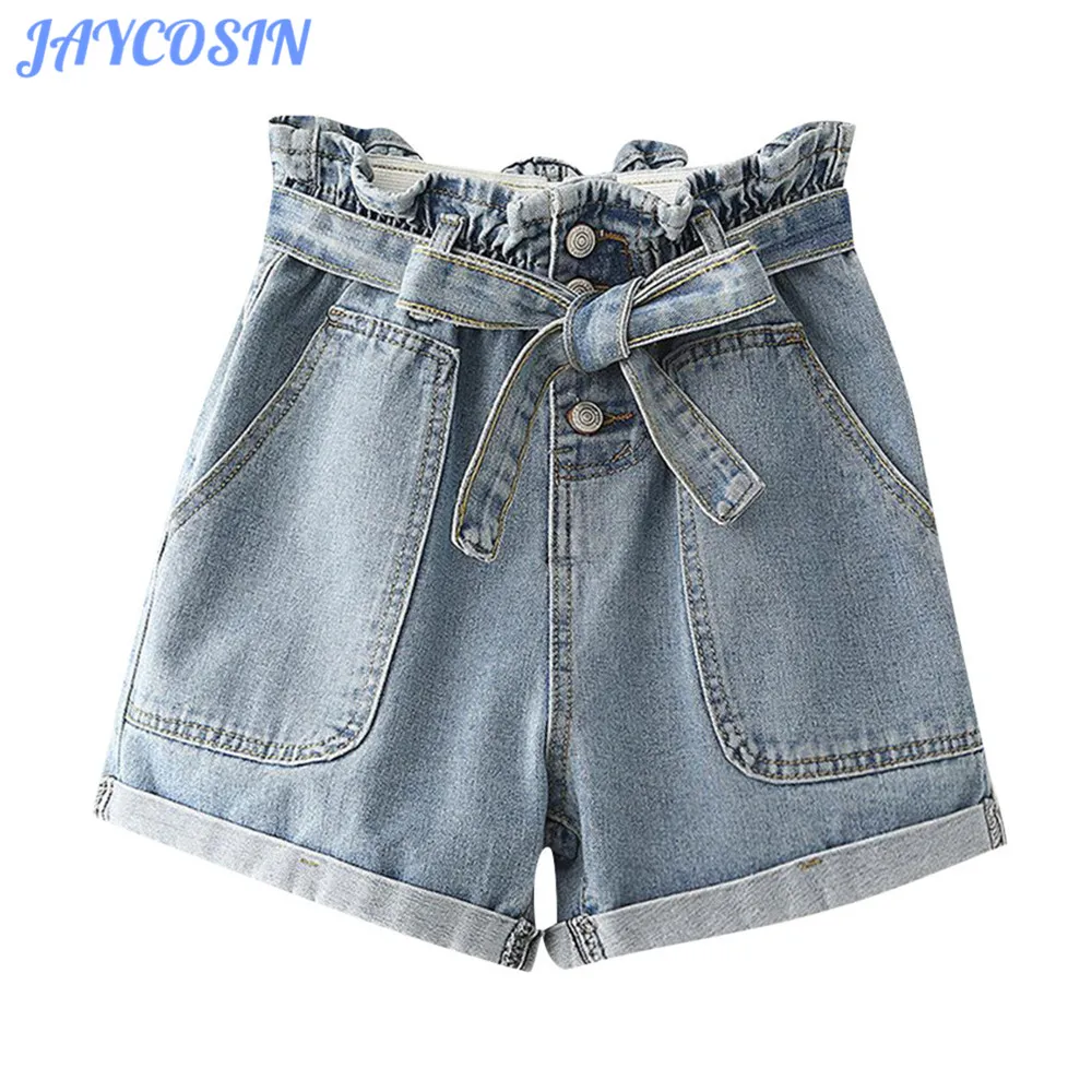 

JAYCOSIN Women Clothes Shorts Plus Size 3XL High Waist Denim Shorts Female Bow Butto Belt Summer Cotton Hot Jeans Short 2019