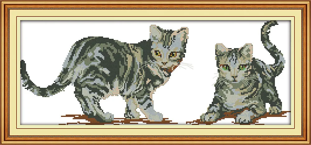 

Two little Kittens Canvas DMC Counted Cross Stitch Kits printed Cross-stitch set Embroidery Needlework
