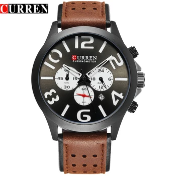 

CURREN New Men's Watch Fashion Chronograph Sports Wristwatch Casual Military Quartz Date Male Clock Leather Strap Watches