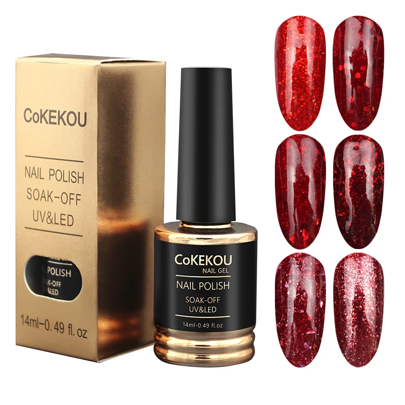 CoKEKOU Hybrid Semi-permanent 3D Christmas bride Red Diamond Nail Gel Varnish Glitter Nail Gel Polish Long Lasting Nail Gel Lak