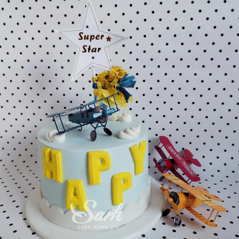 Red Blue Yellow Retro Airplane Cake Decorations Birthday Party Decorations For Baking Cute Gifts Cake Decorating Supplies Aliexpress