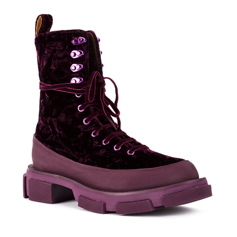 Courtes Purple Armée Chic Bottes Noir Nouveauté Travail Lacets Plateforme Velours Thickheel 2018 Buonoscarpe Style À Talons dark Hiver Bottines Britannique nxqaH