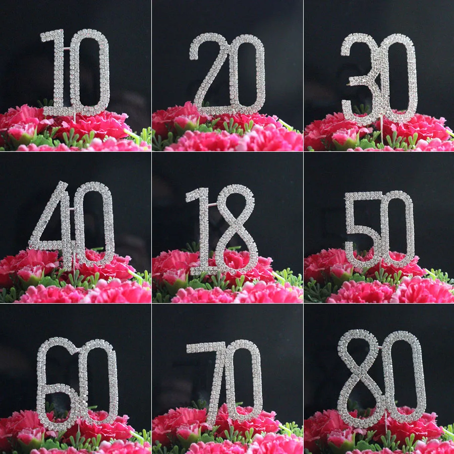 

2ROWS Wedding Cake Topper Marriage Anniversary Number Rhinestone Crystal Birthday Party Decoration Kids Supplies 1pcs