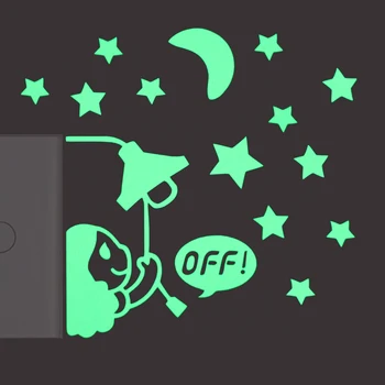 

Lovely Girl Turn Off the Lights Luminous Switch Sticker Glow in the Dark Cartoon Moon Stars Wall Sticker Kids Room DIY Decor