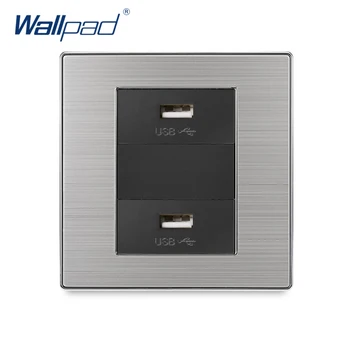 

2019 Wallpad Double USB Charge Port For Mobile 5V 1000mA Output Luxury Wall Power Charger Stainless Steel Satin Metal Panel