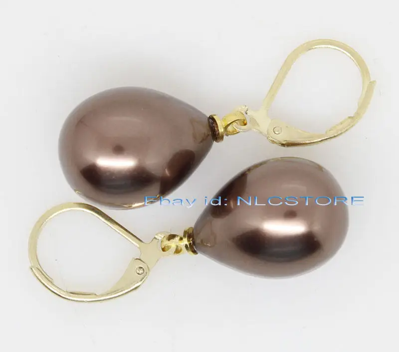 

Hot sale Free Shipping 5PCS >>12mm*16mm drop brown mother f pearl shell pearl gem earring fashion jewelr