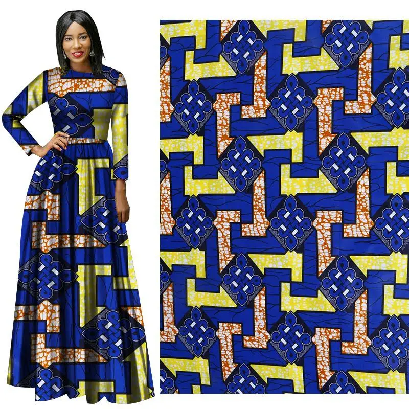 

116cm wide fashion African fabric 2019 new national style 100% cotton blue printed fabric plain geometric print cloth wholesale