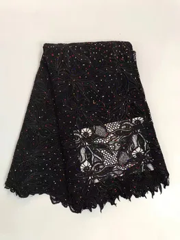 

Embroidered French lace fabric for wedding.High Quality water soluble Guipure lace Fabric.Tulle lace fabric with stones R16823