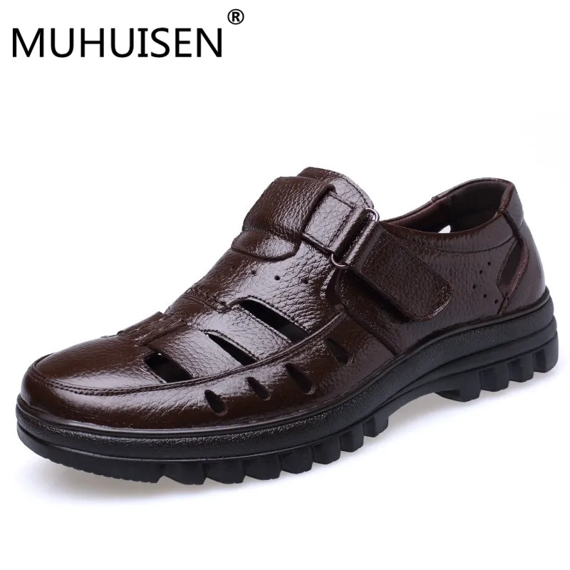 

Summer Men's Casual Shoes Hollow Out Breathable Male Flats Genuine Leather Fashion High Quality Comfortable Sandals size 38-44