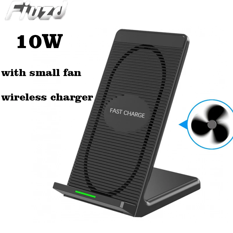 

Fiuzd 10W Wireless Charging with Small Fan for Samsung s10+ s9 s8 s7 Qi Wireless Charger for Iphone X 8 7 6 5 USB Charger