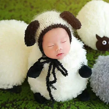 

Cute baby photo props sheep costume for newborn baby photography accessories infant boy girl photo shooting knitted stretch gift