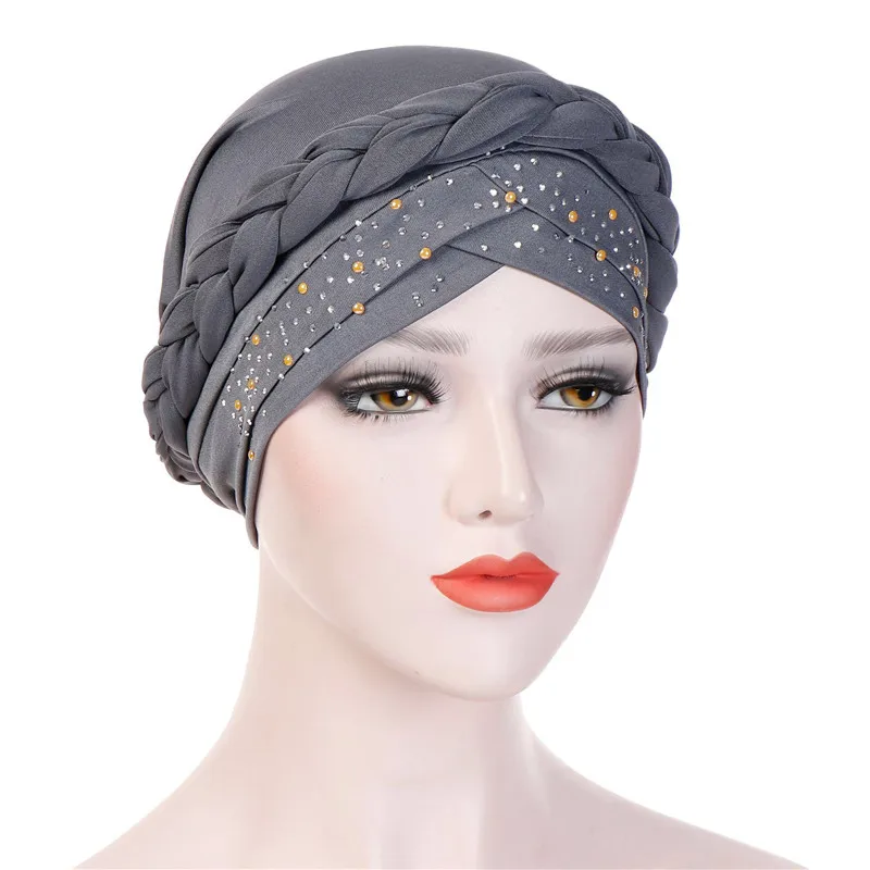 

Muslim Turban Hot Drilling Hat Braid Hijab Cap Head Wrap Hair Scarf Milk Silk Women Fashion Accessories 8 Colors