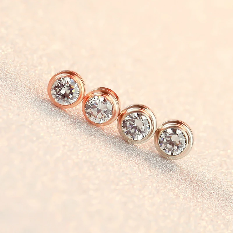 

18KGP Rose Gold Silver Color Titanium Steel CZ Stud Earrings Fashion 316L Stainless Steel Jewelry Lover Gift (GE106)