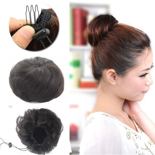 30g 100 Virgin Human Hair Buns Hairpiece Clip In On Hair