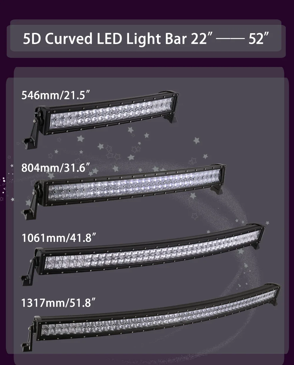 22-52 дюйма светодиодный светильник бар 5D светодиодный бар изогнутый СВЕТОДИОДНЫЙ рабочий светильник для Автомобиля Бар Offroad Грузовик 4x4 4WD ATV внедорожник автомобиля 12V