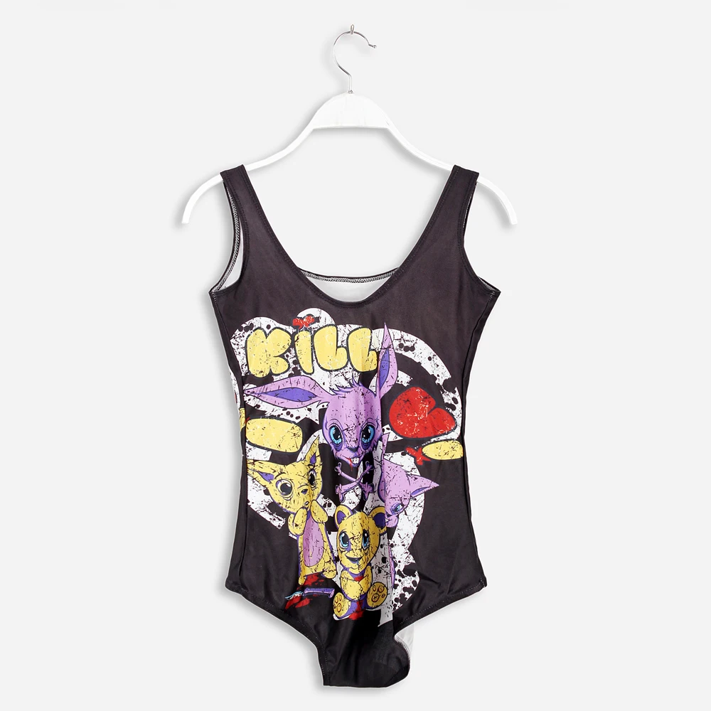 Baru 2015 Musim Panas Busana Punk Keren Kelinci Kartun Beruang Cetak