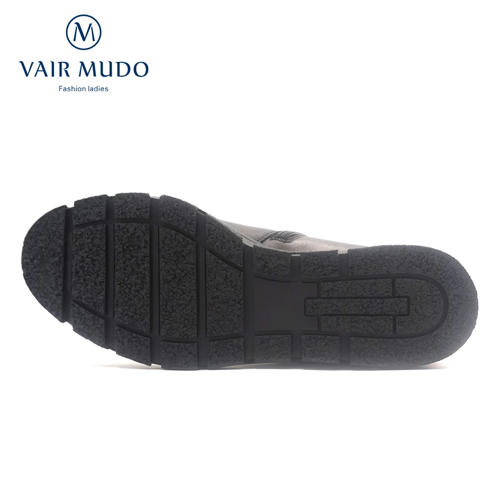 VAIR MUDO New Fashion Black Genuine Leather Winter Boots Short Plush Round Toe Comfortable Low Heel Mid-Calf Sexy Lady Boots JX1