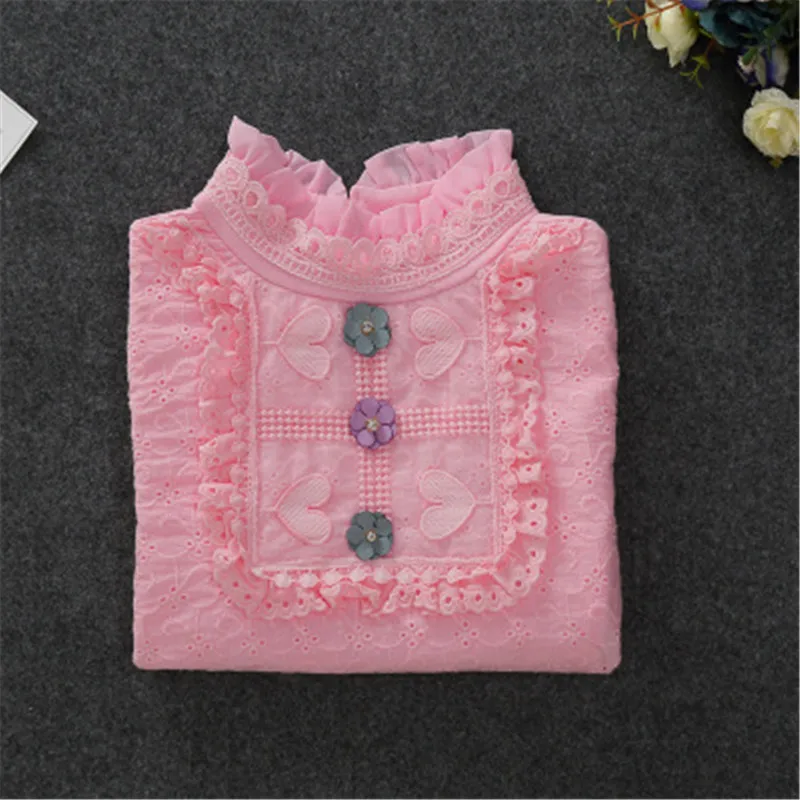 Autumn Winter Girls Blouse Shirts Baby Teenager School Girl Tops Cotton Lace Long Sleeve Kids Shirt Children Clothes