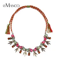 eManco adjustable rope crystal necklace handmade weave alloy accessories statement necklaces for women enthic bisuteria mujer - Окраска металла: red titanium