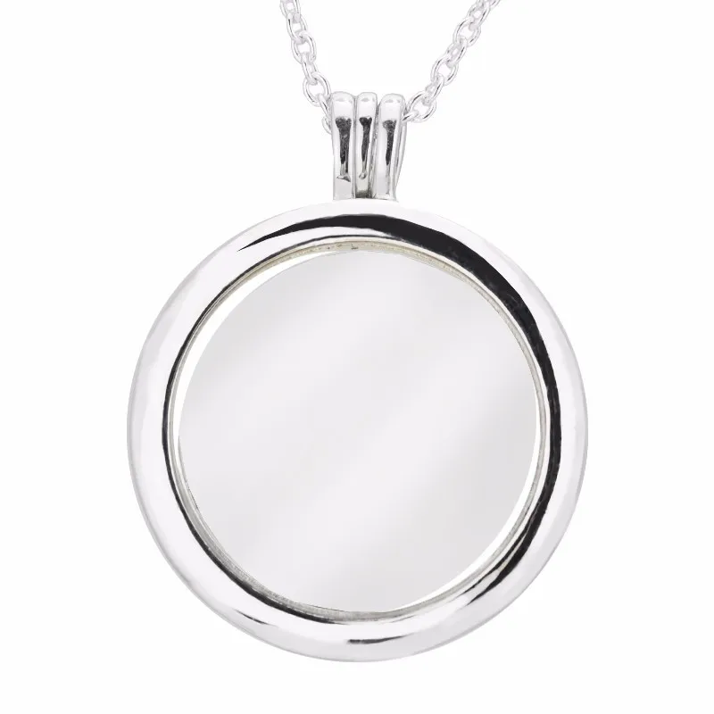 

Large Round Necklace 100% 925 Sterling Silver Jewelry floating Locket Pendant Necklaces for Women Fit Petite Beads DIY SN028