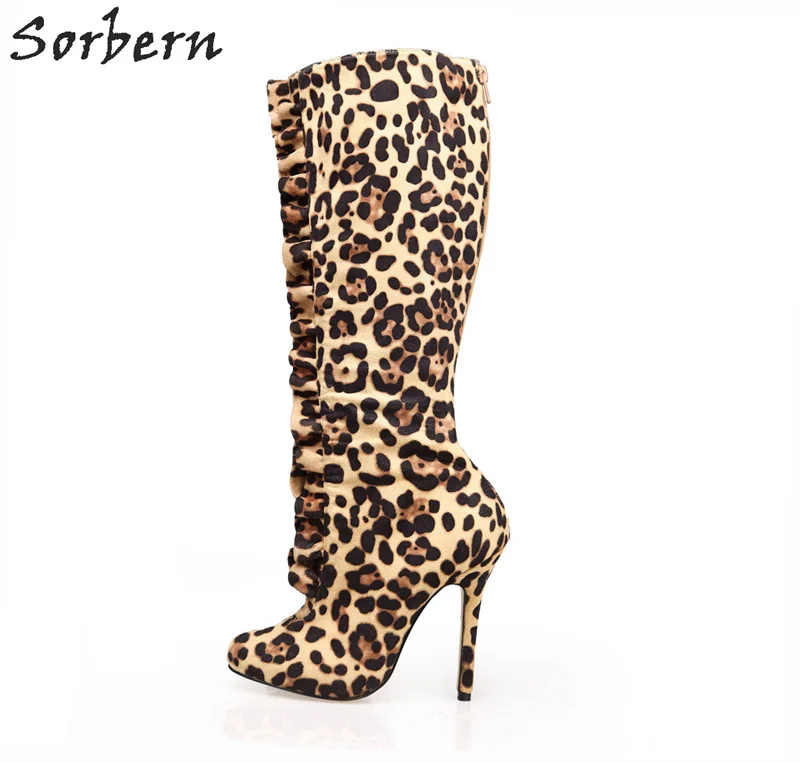 

Sorbern Fashion Leopard Female Boots Winter High Heel Knee Boots Women Luxury Shoes Women Booties Women 2018 Winter