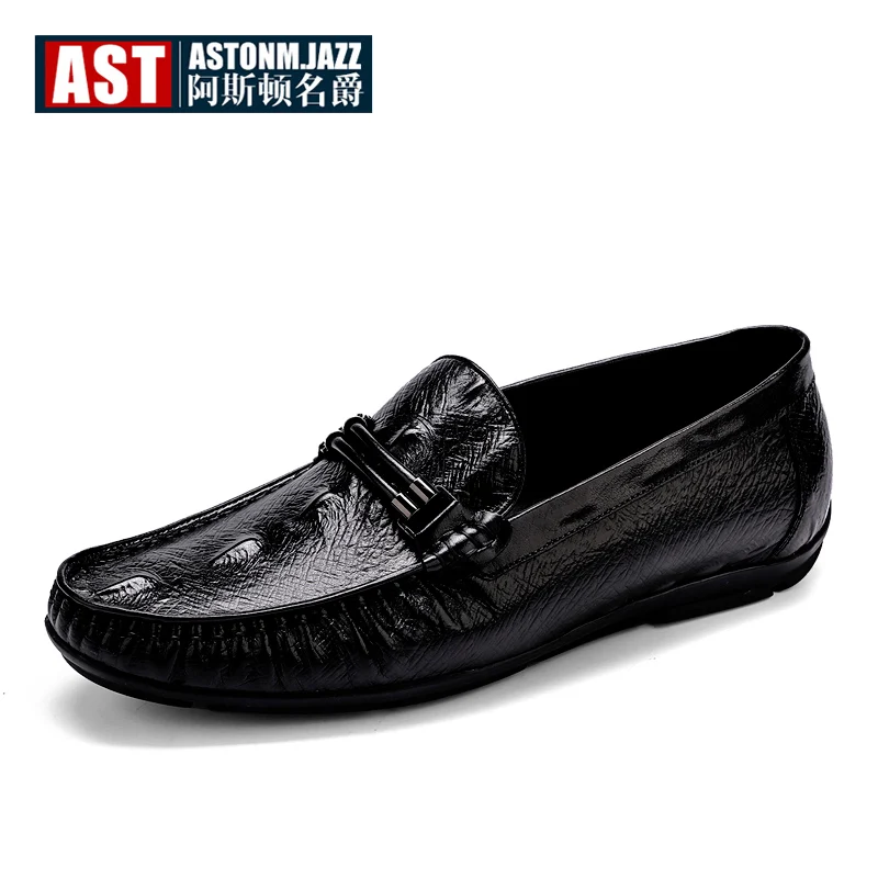 Clearance Sale !! Genuine Leather Mens Round Toe SLIP-ON Loafers Man Crocodile Print Driving Moccasins Boat Shoes Moccasins
