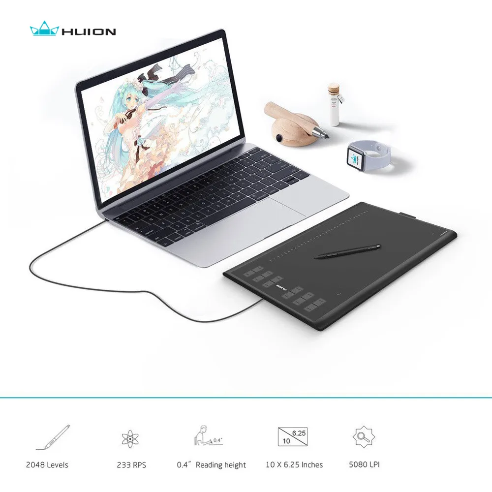 

HUION New1060Plus 2048 Levels Graphic Tablets Digital Drawing Tablets Signature Pen Tablet with Film Gift