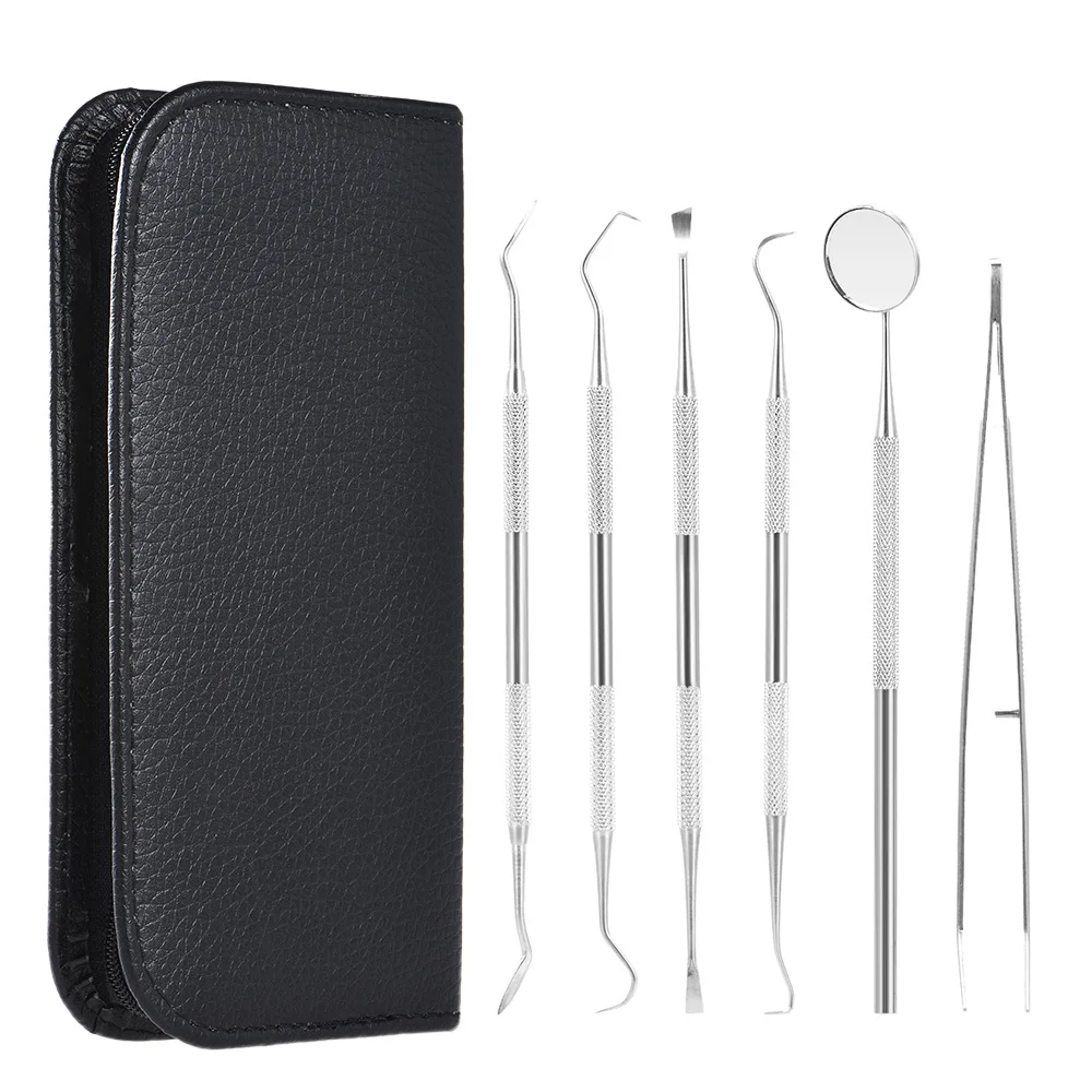 

6Pcs Stainless Steel Dental Cleaning Tool Set Dental Explorers Mirror Tooth Scraper Waxing Carving Kit for Hygiene Care