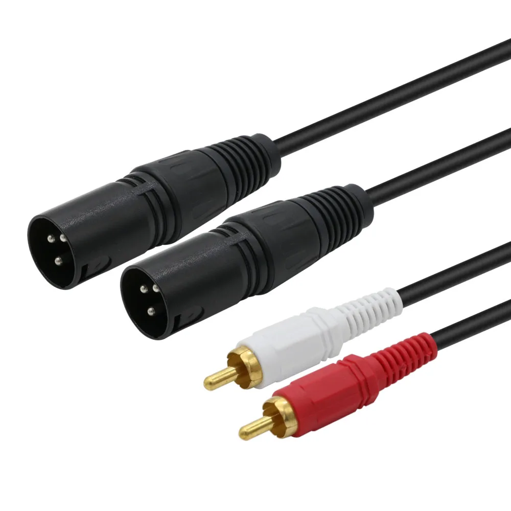 3 Pin XLR 2 Male Microphone Balanced Cable to 2 Male Jack RCA Gold