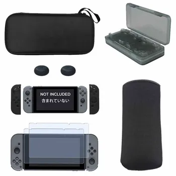 

6 in 1 Kit For Nintendo Switch NS Hard Carrying Case+Soft Carry Pouch Bag Silicon Case Thumb Grips Caps Tempered Glass Film