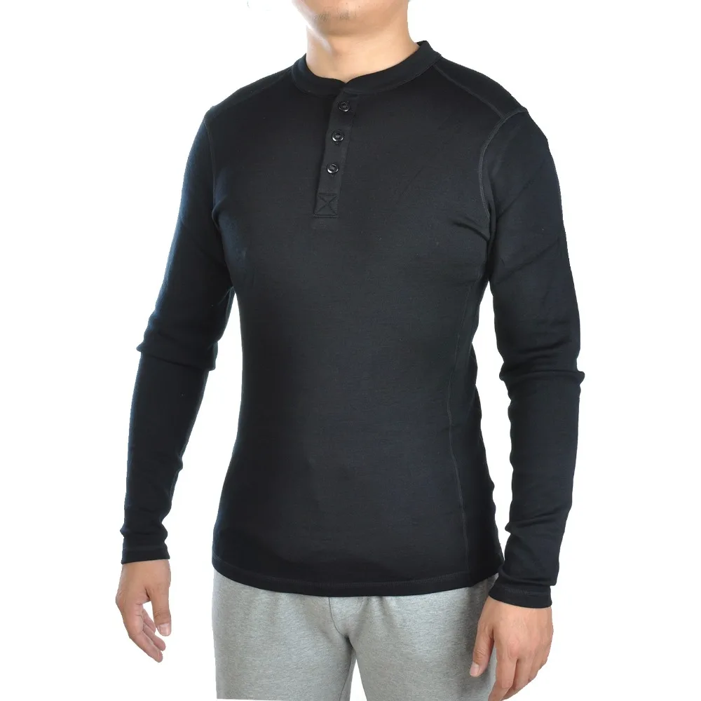 100% GM Huntsman Henley Мужская Мериносовая шерстяная Футболка Базовый слой с длинным