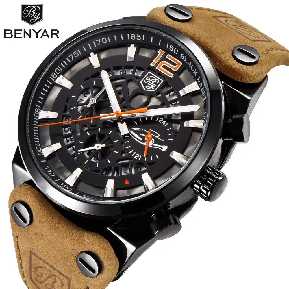 

BENYAR Mens Watches Large dial design Chronograph Sport Fashion Brand Military Waterproof Quartz Watch Clock Relogio Masculino