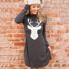 Women Dress Deer Elk Print Christmas Mini Dresses Autumn Winter Robe Femme Veditos WS4411V