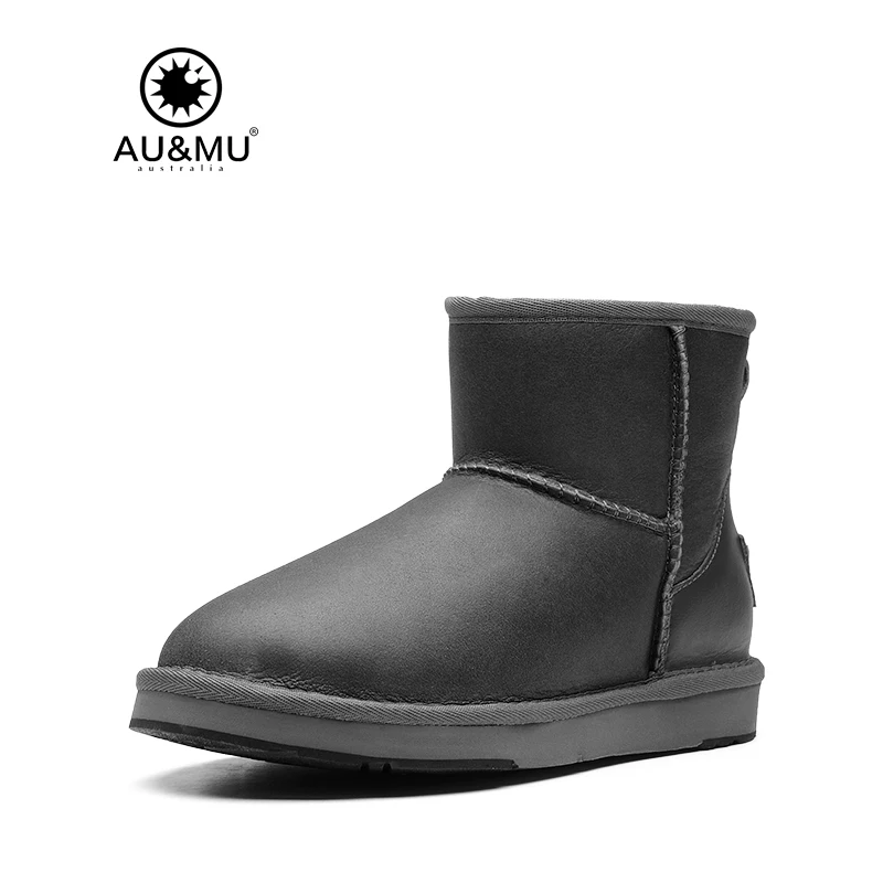 

2017 AUMU Australia Fur Flat Partent Leather Slip-on Thick Platform Round Toe Snow Winter Boots N078