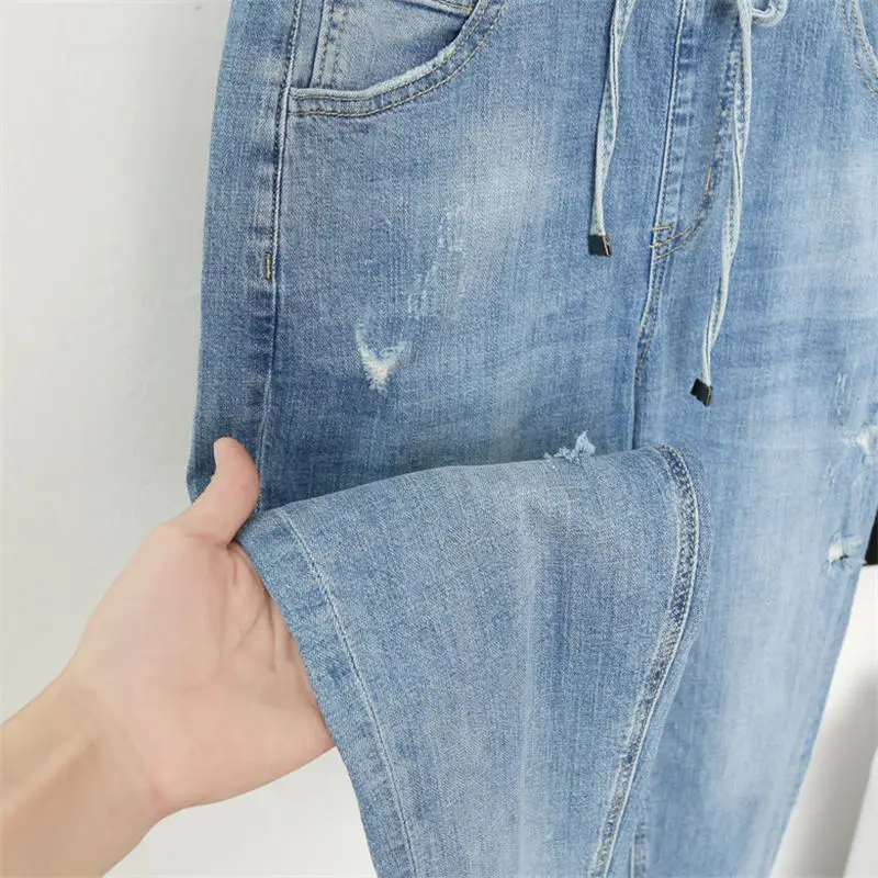 L-5XL Boyfriend Jeans Women With High Waist Harem Pants Plus Size Mom Jeans Streetwear Casual Elastic Vintage Jeans Femme Q1106