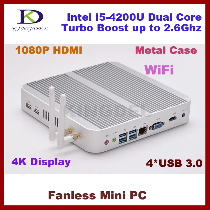 Fanless Mini PC 3 Years Warranty barebone Micro Computer Haswell Intel Core i5-4200U 4K HD HTPC TV Box