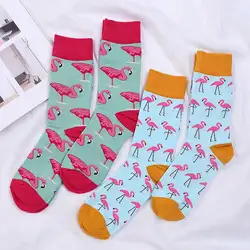 Новинка, 1 пара Хлопок Забавный пара носки Harajuku Весна Экипаж Повседневное Happy Socks для Для женщин Книги по искусству Фламинго мода милые