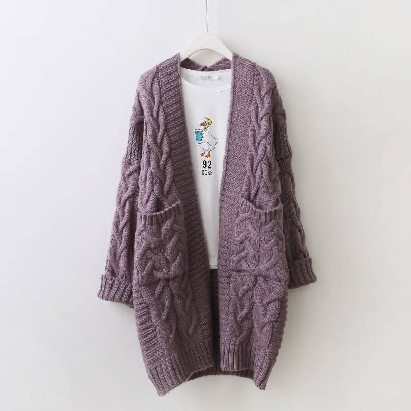 

Sweater Cardigan Coat 2018 Autumn New Korean Long Fund Thickening Self-cultivation Flowers Pocket Coarse Needle Wool Sweater