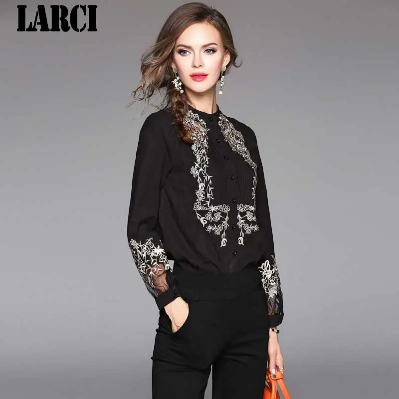 LARCI TDVICTORY Feminina Blusas Осень для женщин рубашка Топы корректирующие Модные вышивка