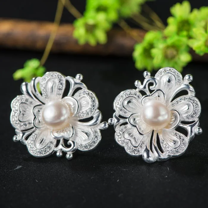 

925 silver female models peony freshwater pearl earrings silk reeling process