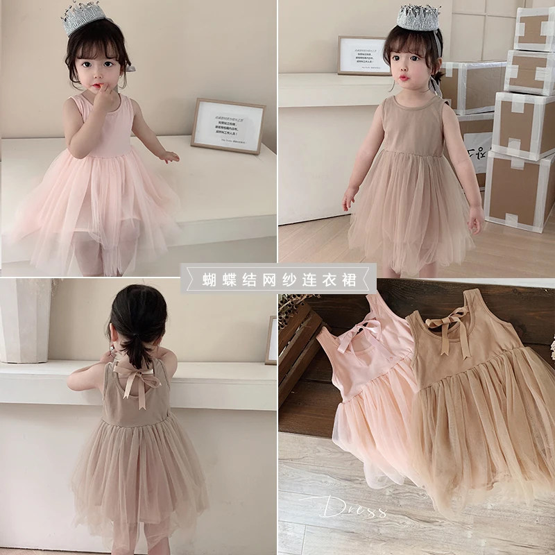 

2019 summer new baby girls princess dress children cute solid color bow lace dress kids clothing