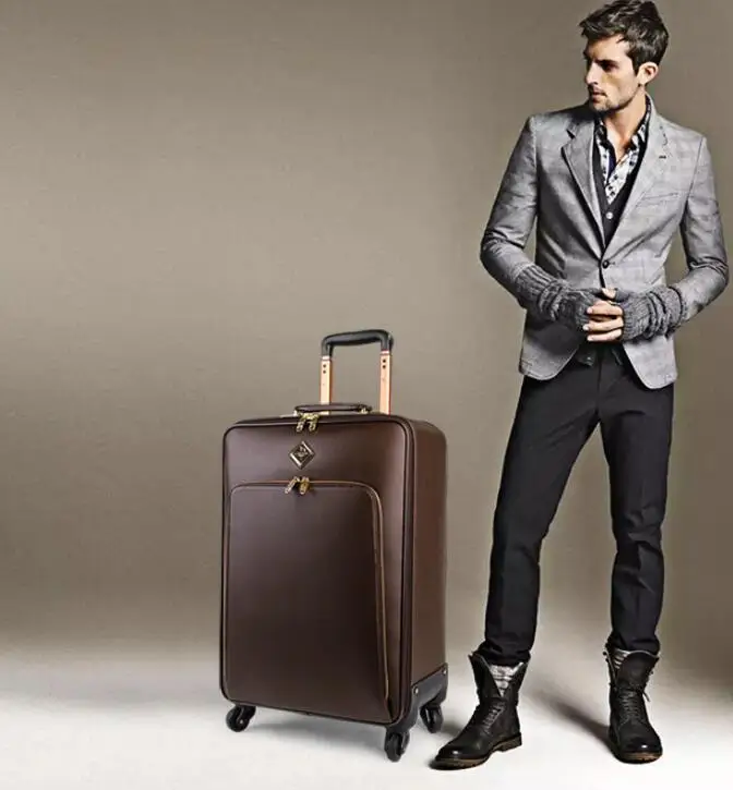 CARRYLOVE мужской кожаный чемодан 1" 20" 2" дюймов Спиннер каюта багаж на колесиках - Цвет: brown